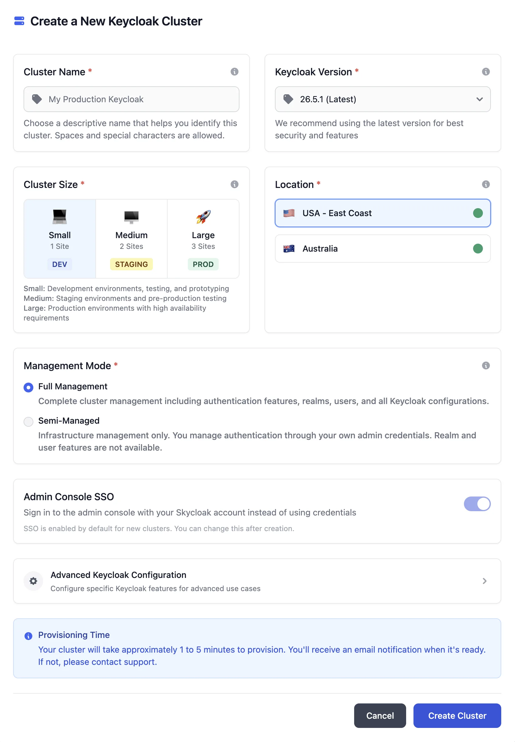 Cluster Creation Wizard