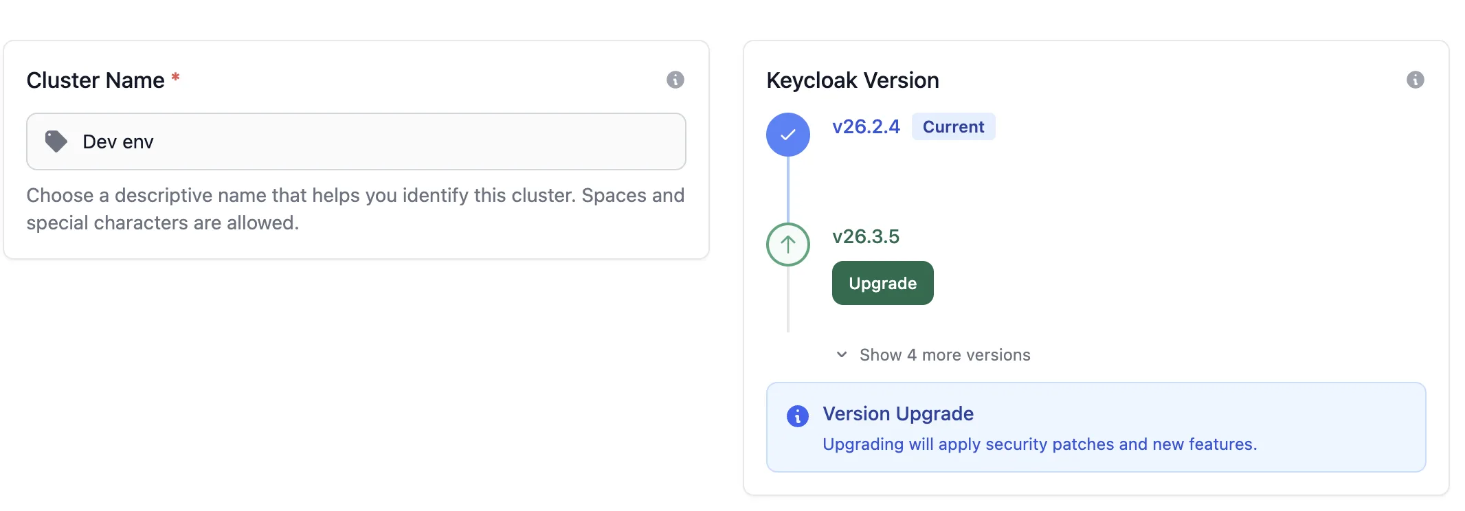 Cluster Edit - Version Upgrade Timeline