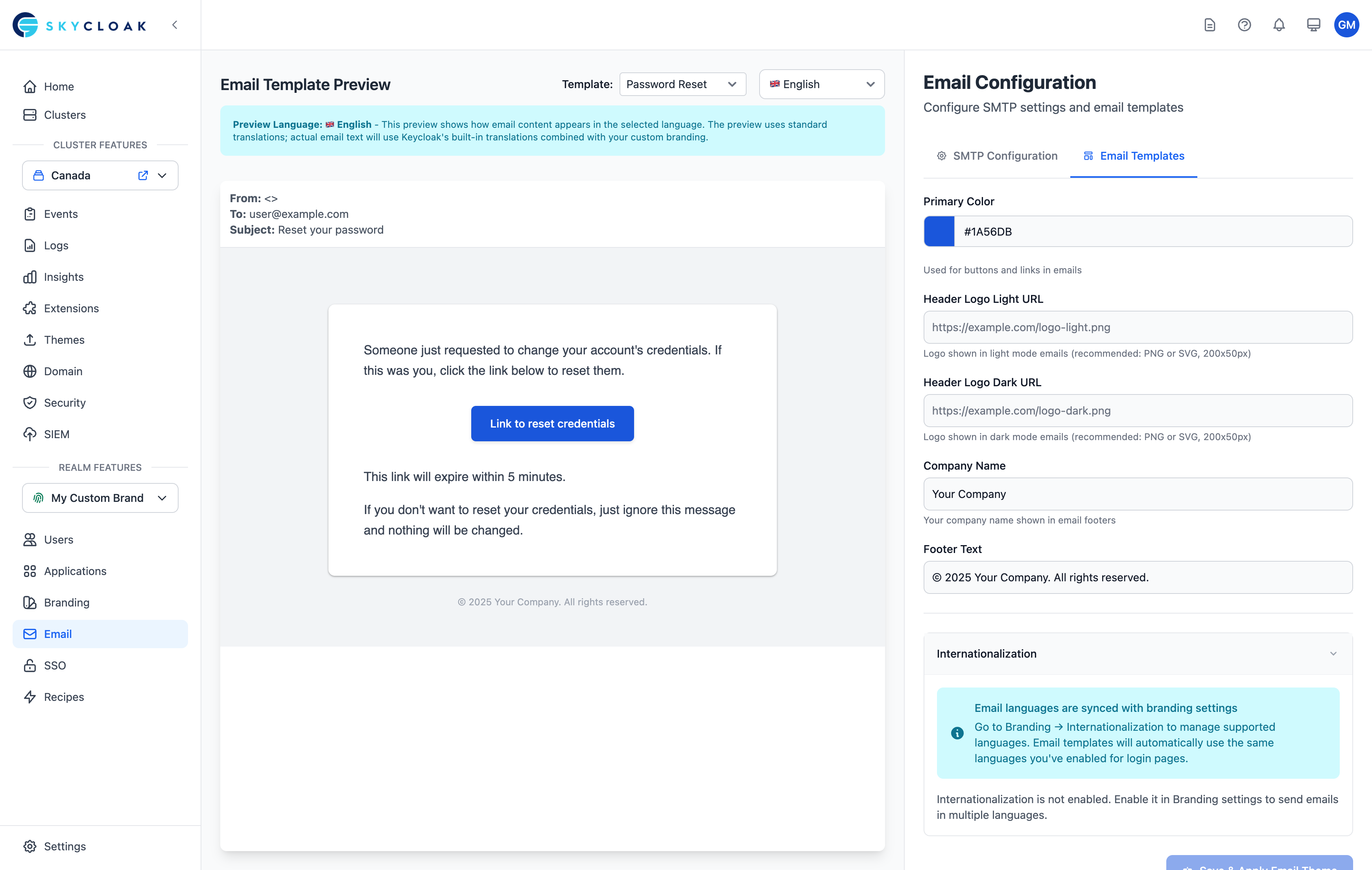 Email language selector