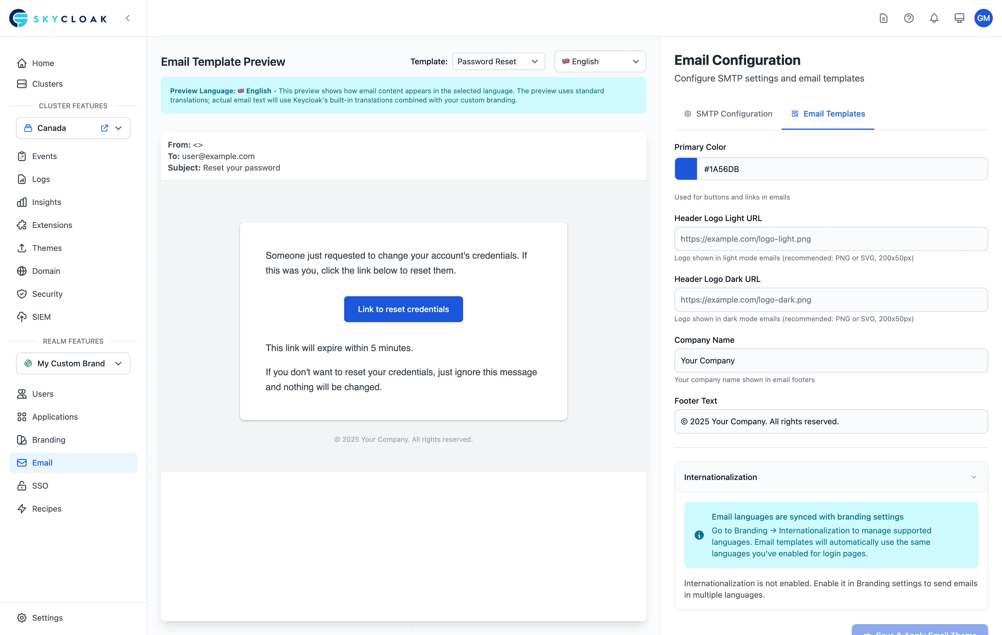 Email language selector
