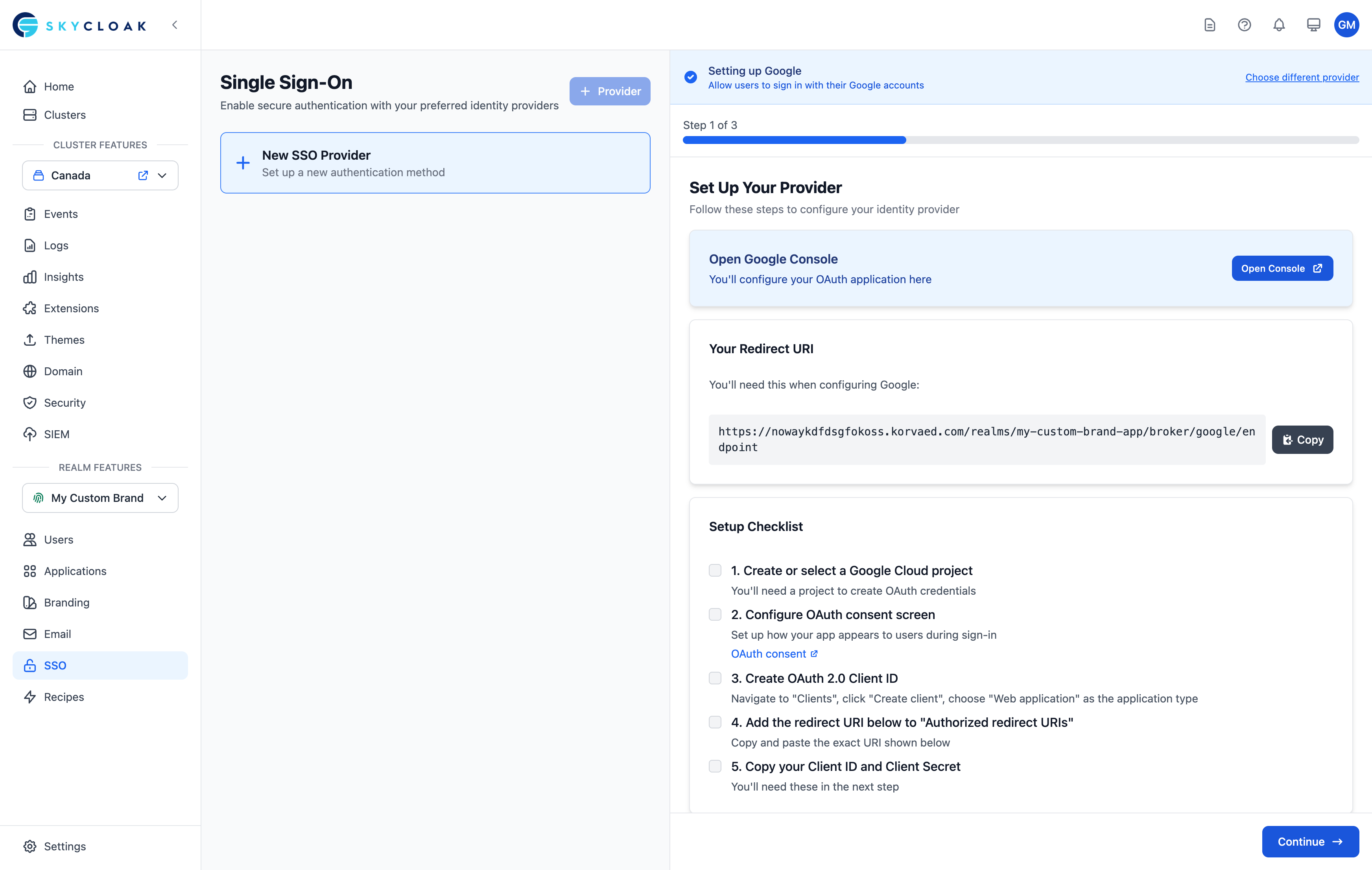 Google provider configuration