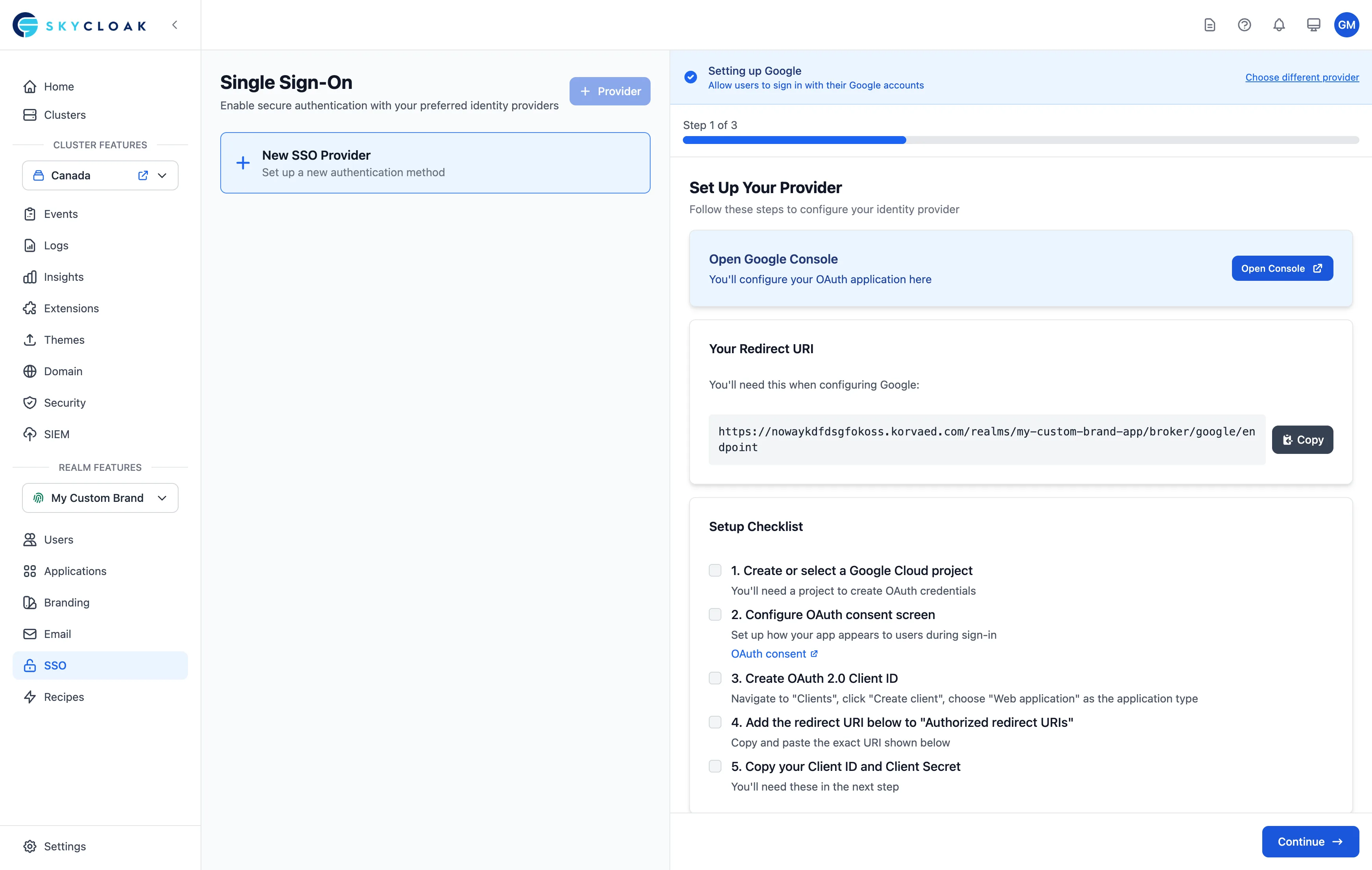 Google provider configuration