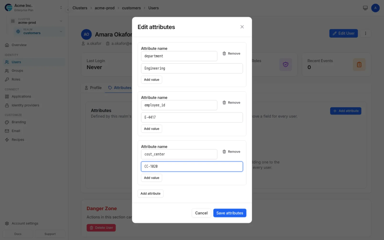 Editing a users attributes