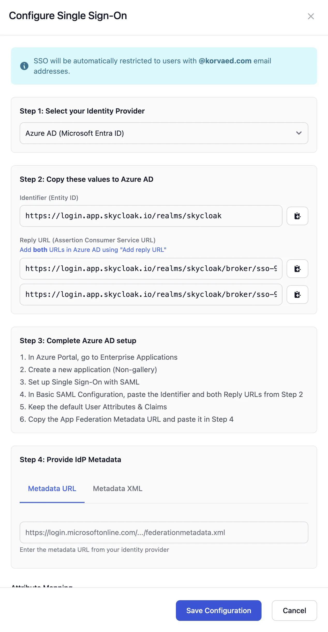 Workspace SSO Configuration
