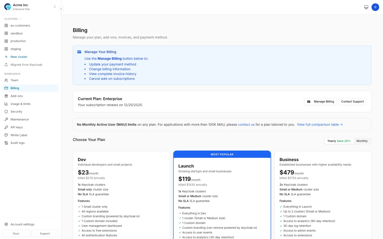Billing dashboard