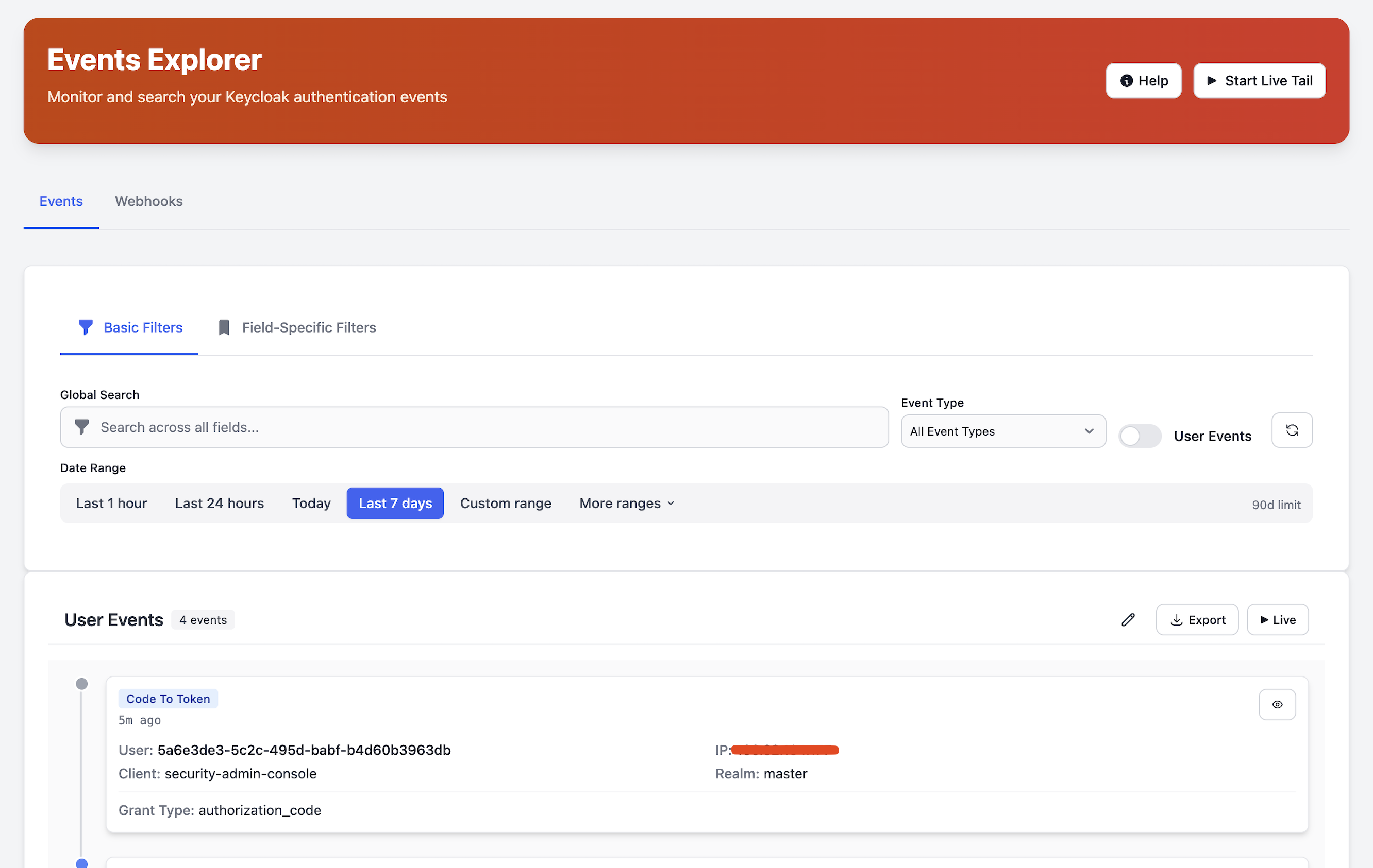 Audit Logs interface in Skycloak dashboard