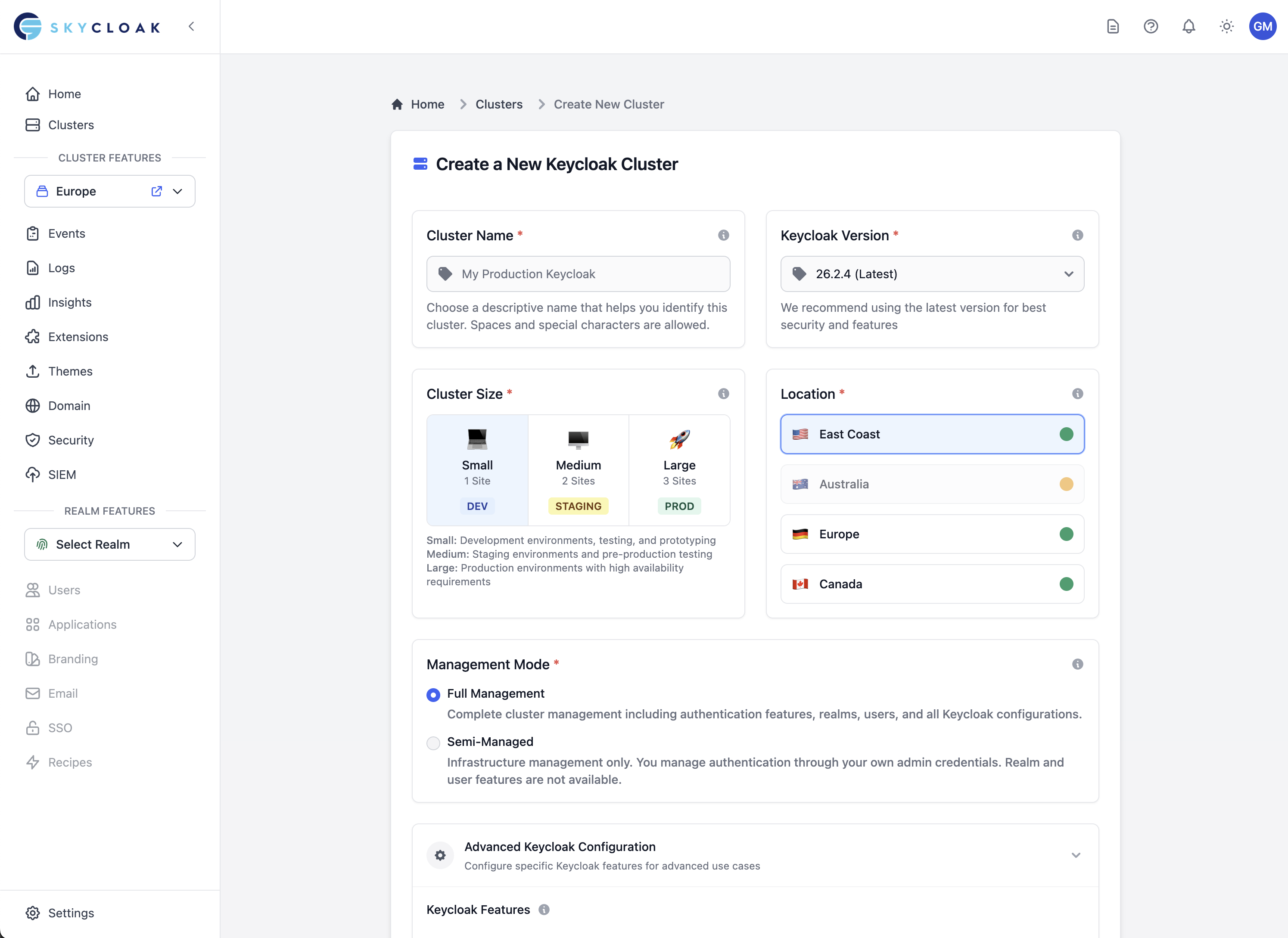 Cluster Creation Dashboard