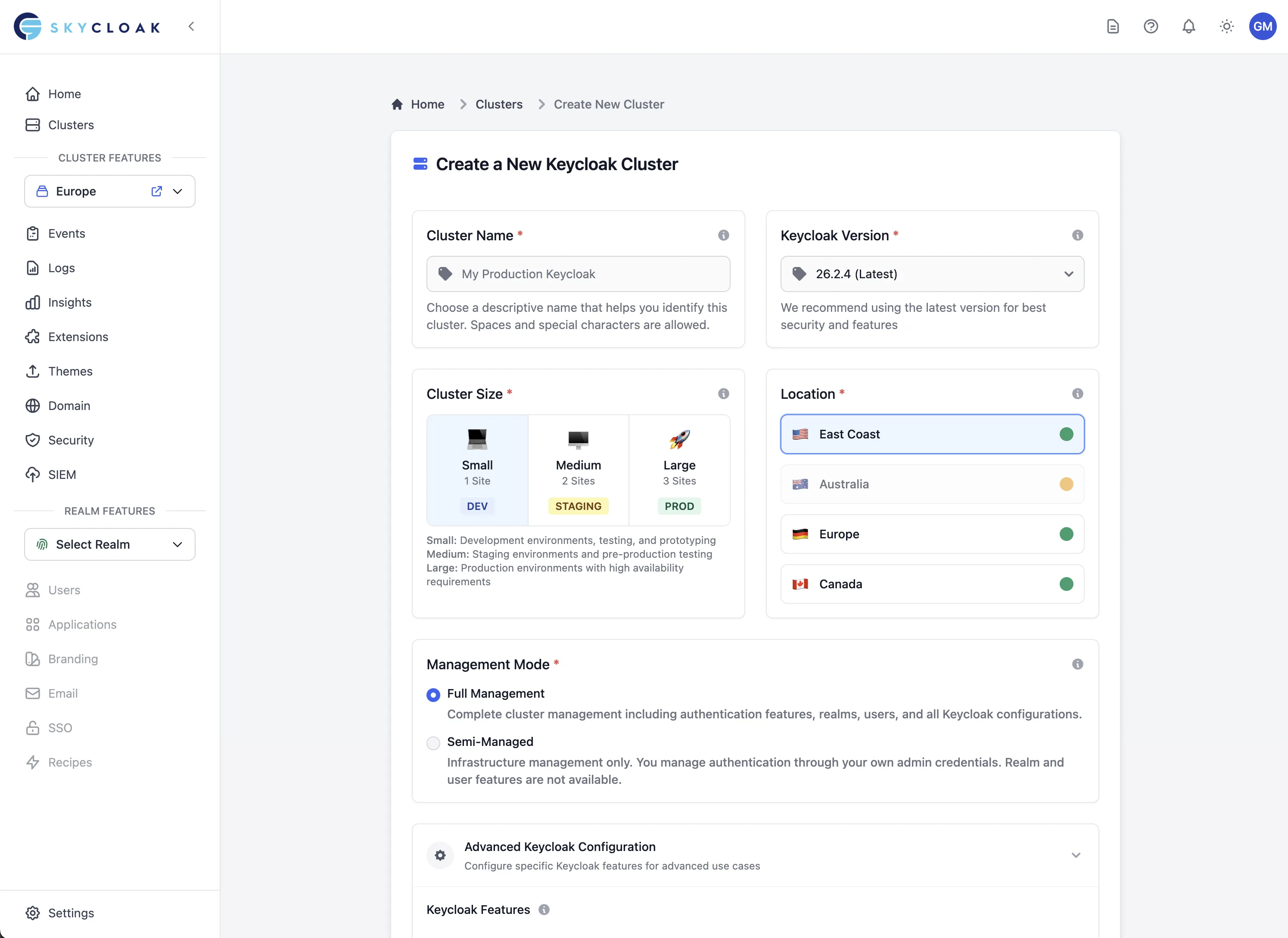 Cluster Creation Dashboard
