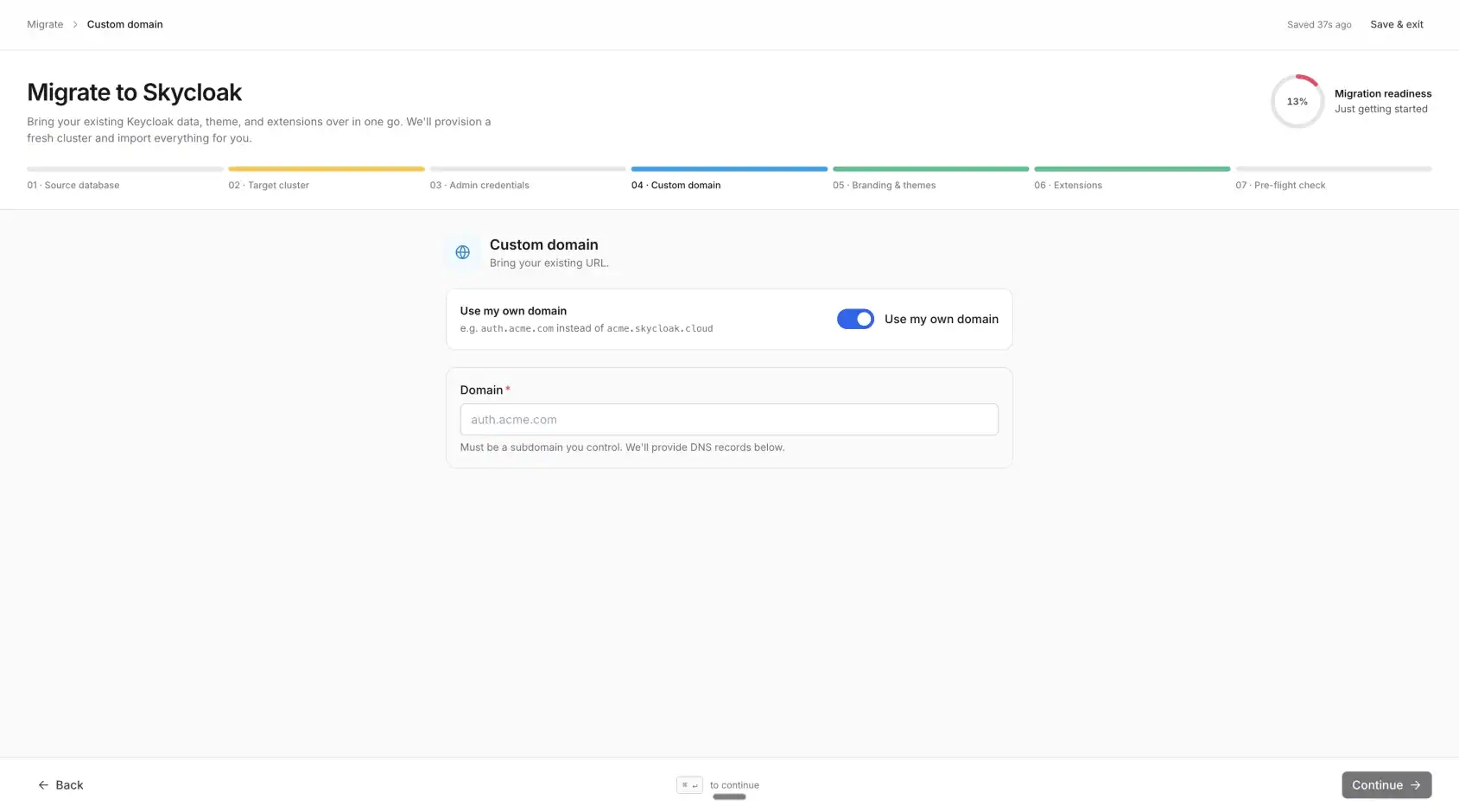 Migration wizard step 4: bringing your existing custom domain