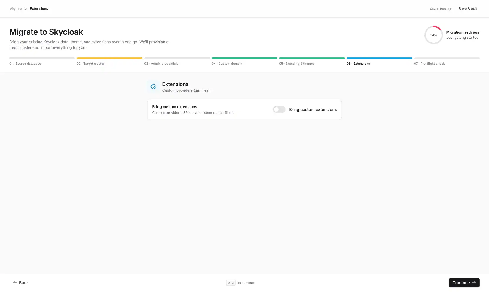Migration wizard step 6: uploading custom extension JARs