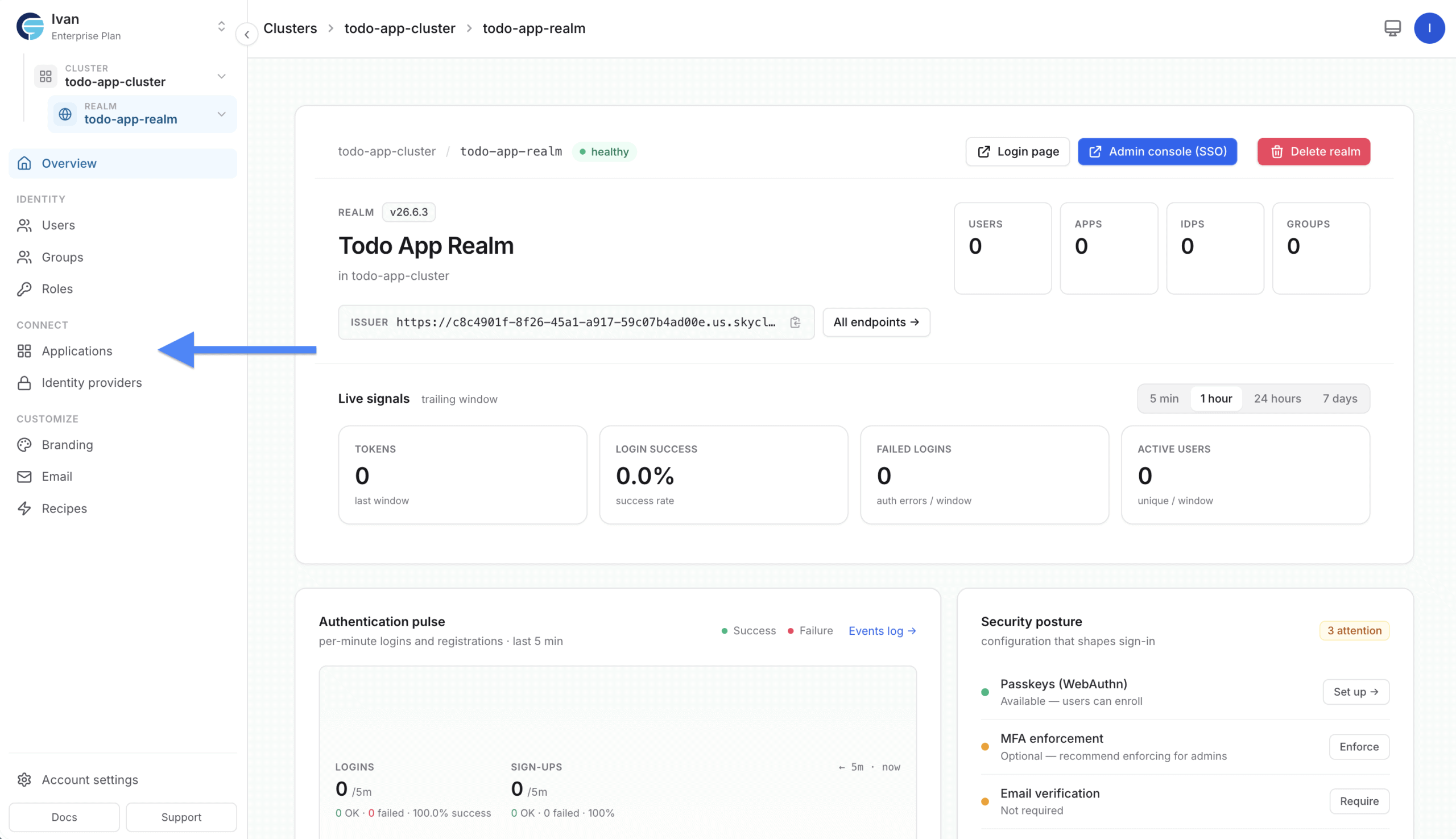 Skycloak dashboard: the Applications menu item in the sidebar