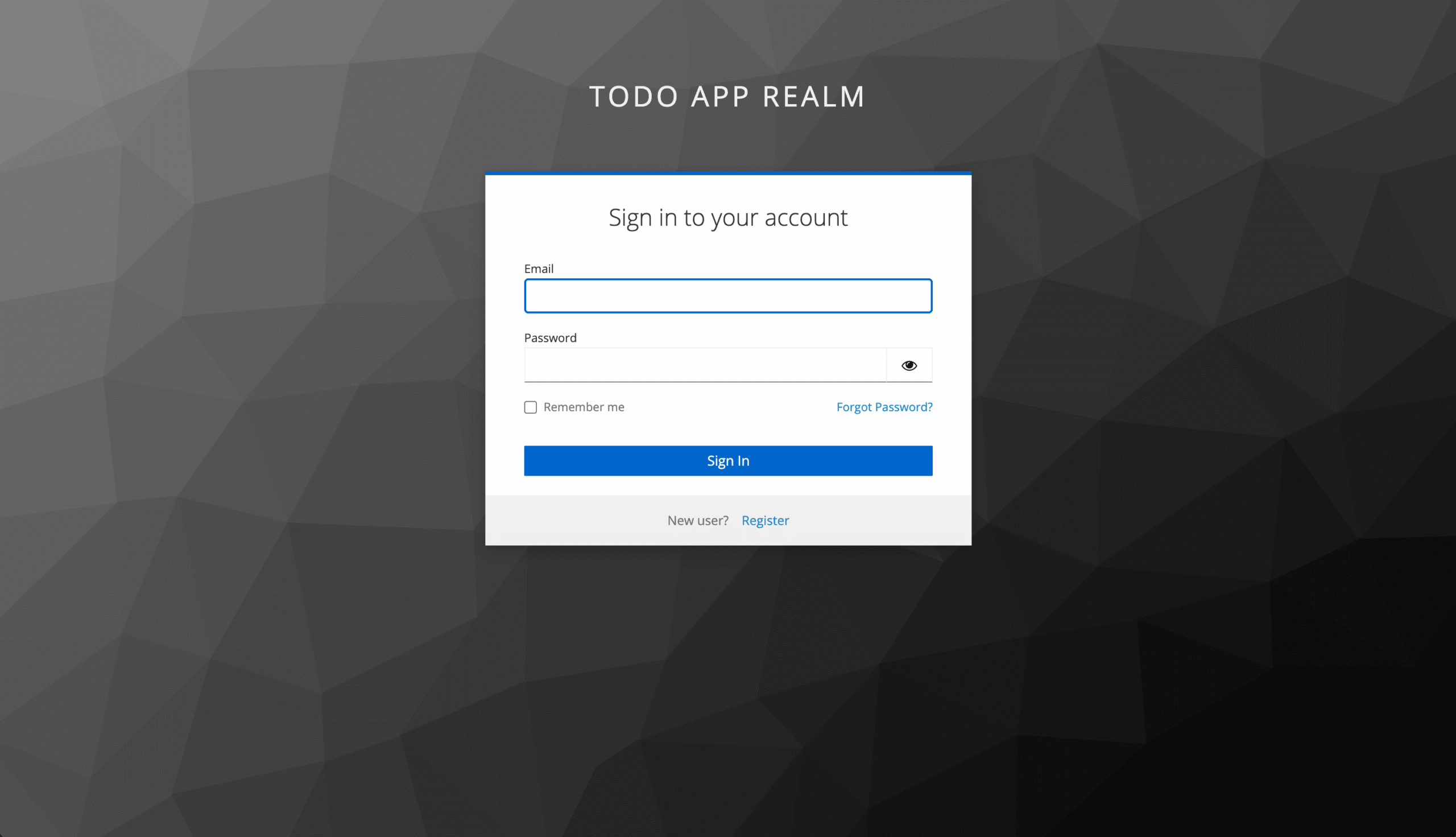 Todo app: redirected to the Keycloak login page for the Todo App realm